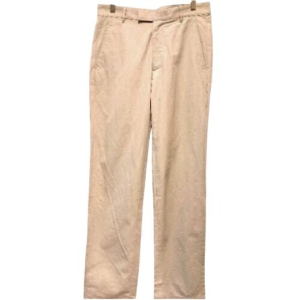 Entireworld. Straight-Leg Flat Front Cotton Pants 28 Button Pockets Beige Stone